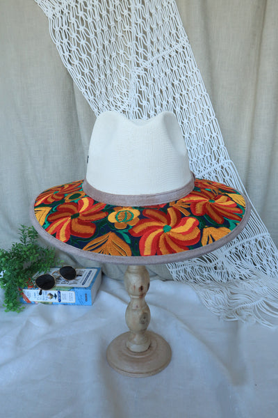 Orange Yellow Embroidered Fedora