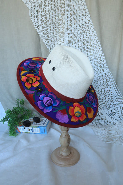 Purple Floral Embroidered Fedora