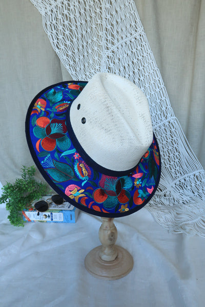 Royal Blue Floral Embroidered Fedora