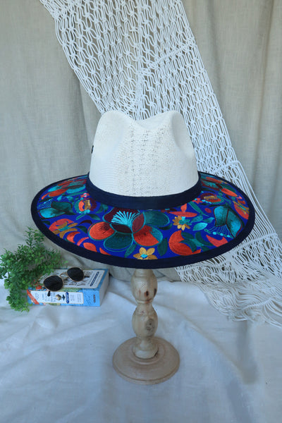 Royal Blue Floral Embroidered Fedora