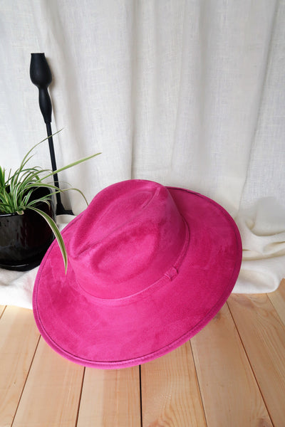 Magenta Wide Flat Brim Fedora