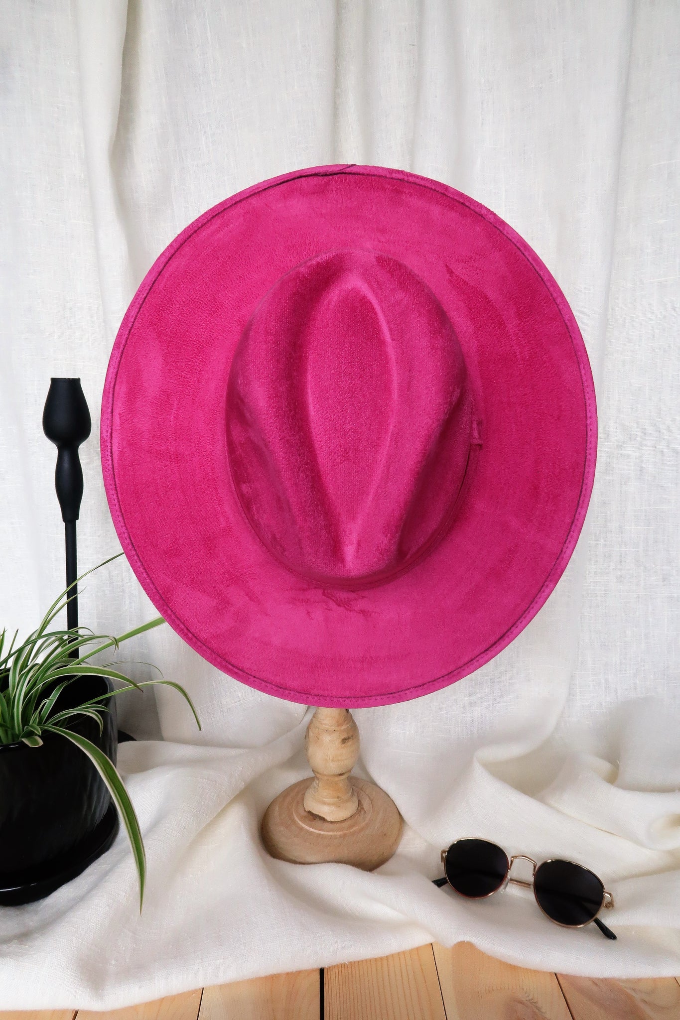 Magenta Wide Flat Brim Fedora