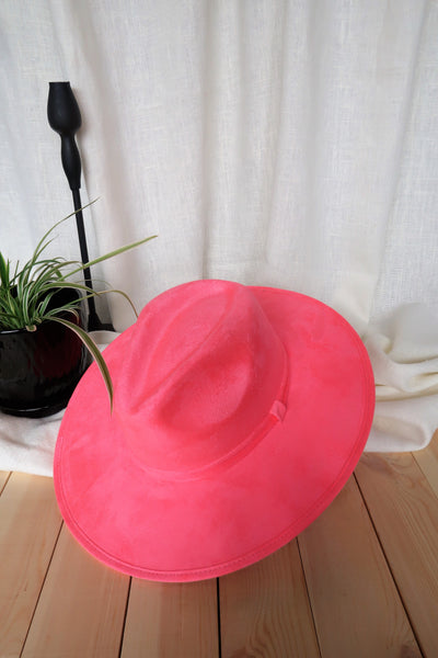Pink Wide Flat Brim Fedora