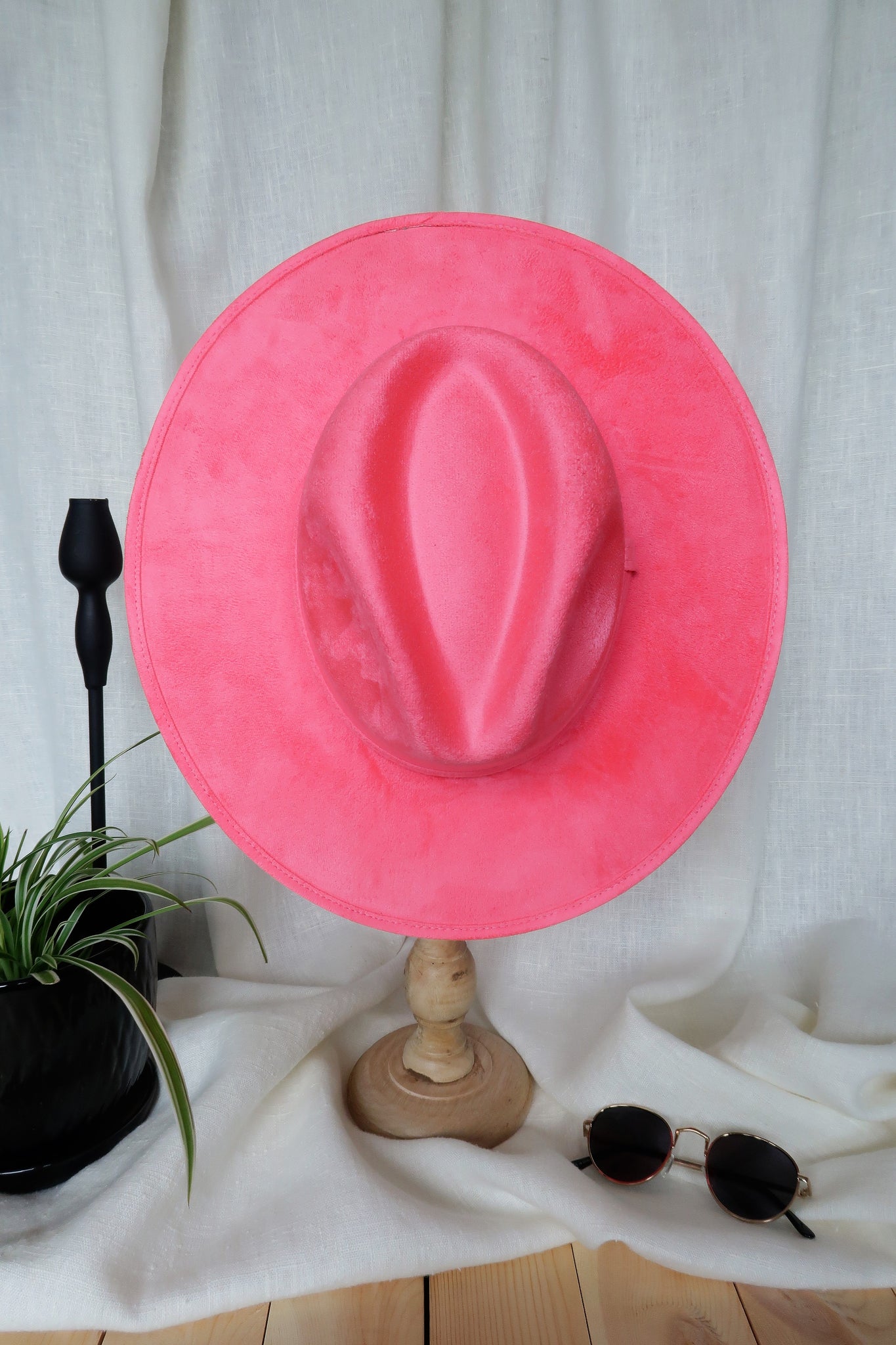 Pink Wide Flat Brim Fedora